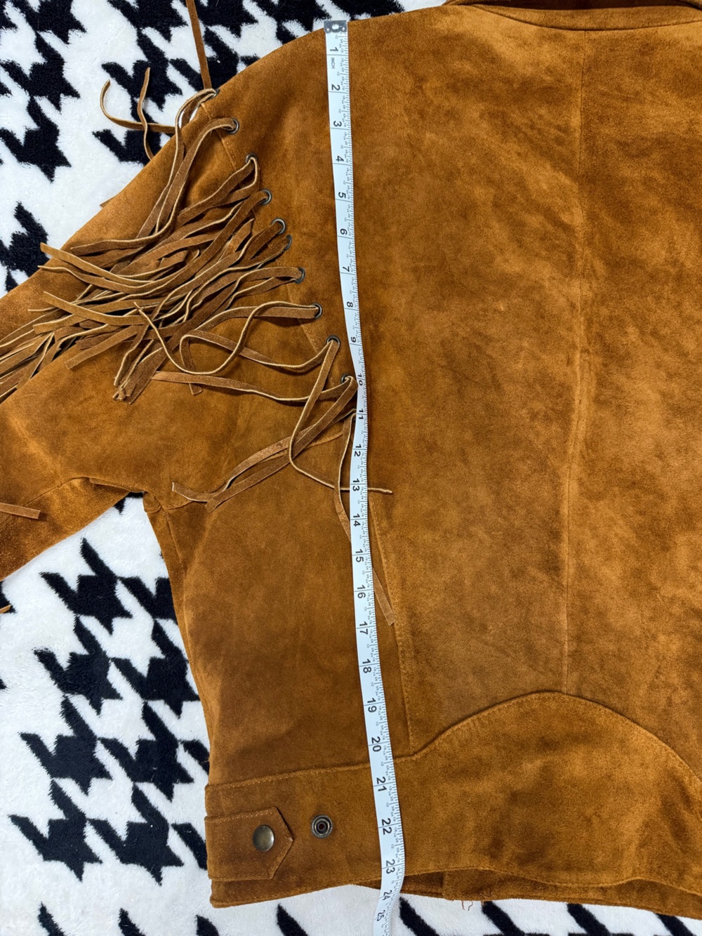 Vintage Brown Suede Leather Fringe Western Jacket Size M Boho Cowgirl - Picture 12 of 13